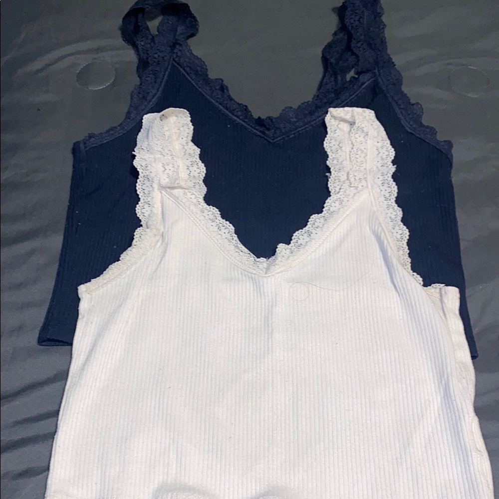 Lace Trim Tank Tops - Baby Pink and Navy Blue